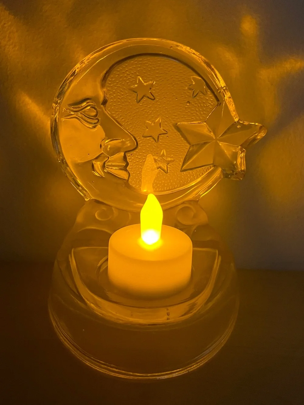 Vtg 90s Moon Star Celestial Glass Tealight Candle Holder Moonbeam Whimsigoth Box